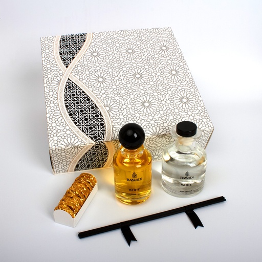 [F2505] BAWADI 100ML EDP + 150ML REED DIFFUSER + BAKHOOR  WHITE GIFT SET